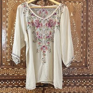Embroidered Floral Cream Top